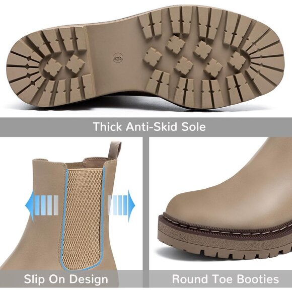 Athlefit Women Khaki Chelsea Wedge Platform Slip on Lug Sole Elastic Ankle Boot - Picture 3 of 6